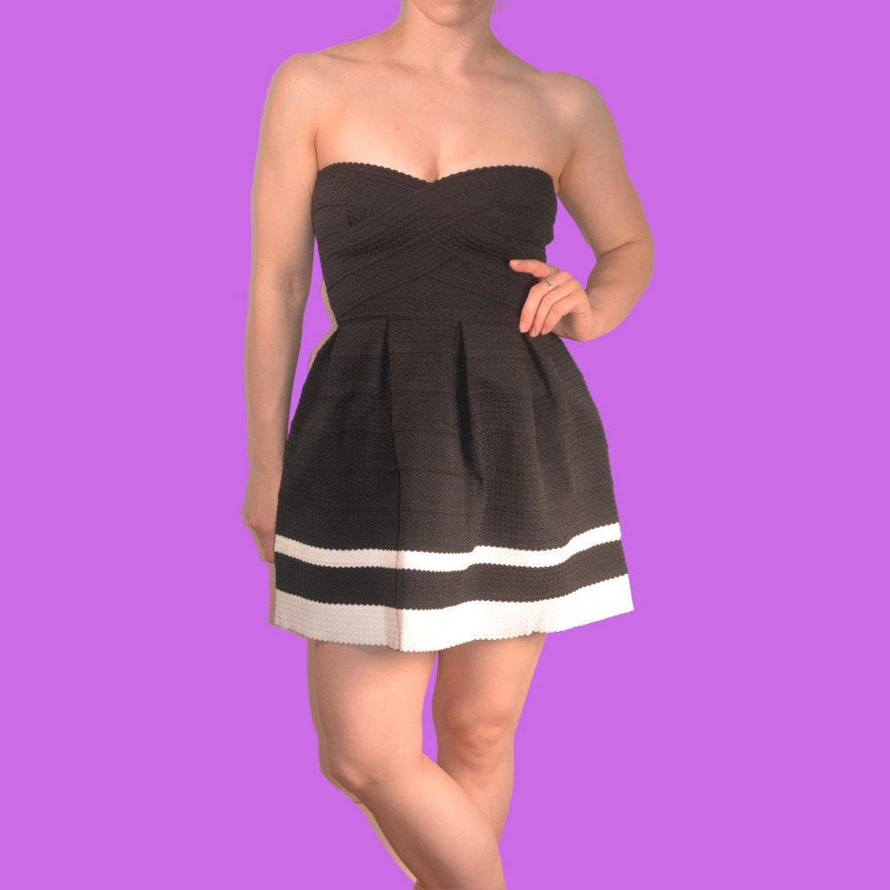 Sans Souci Black and White Striped Strapless Dress